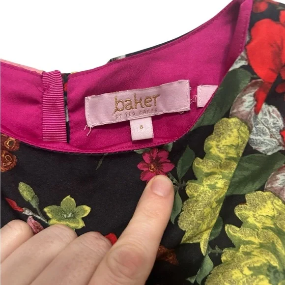 Baker By Ted Baker Dress Girls Sz 8 Black Multi Floral Party Flower Girl Church - Picture 10 of 11